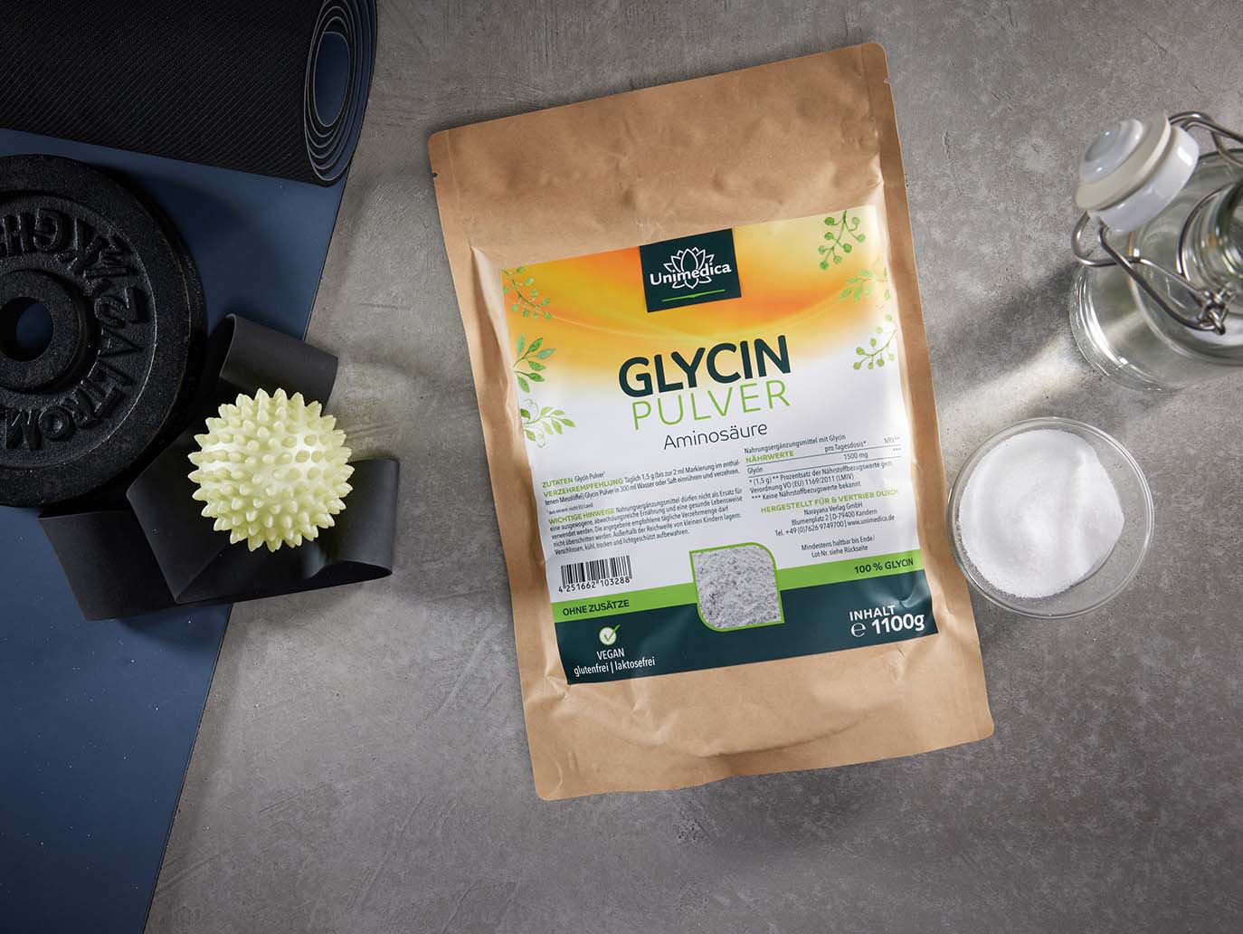 Glycine en poudre - Acide aminé - 1 500 mg par dose journalière (1 cuillère doseuse) - 1 100 g - de Unimedica